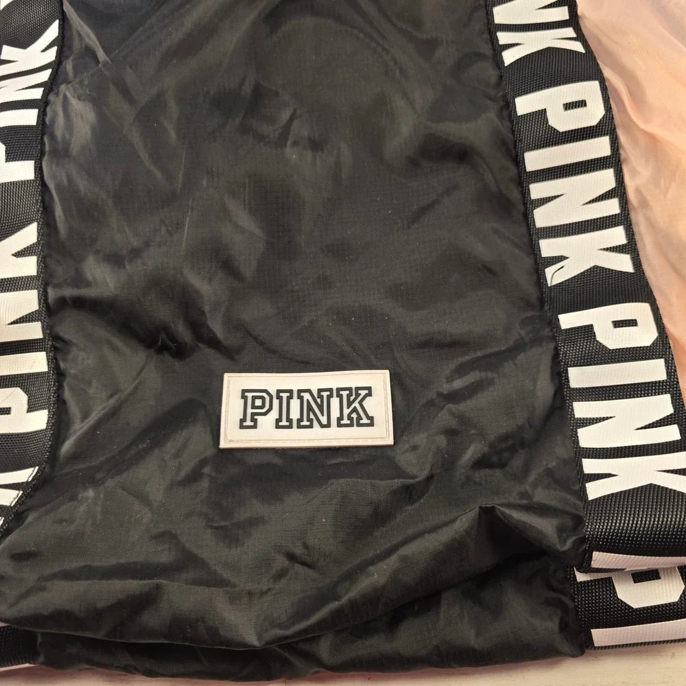 Pink Victoria's Secret Nylon Tote‎ Bag Black Peach Logo Strap 11125387